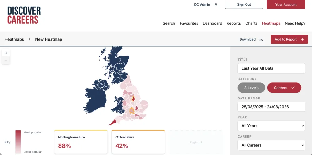 Discover Careers: a heatmap of career interest across UK counties