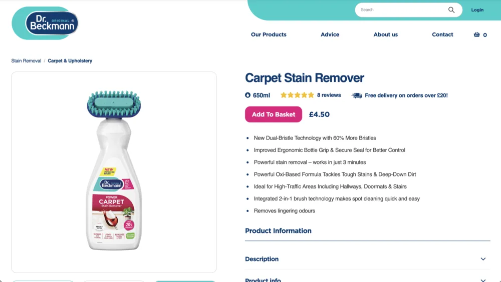 Dr. Beckmann online shop: Carpet Stain Remover product page